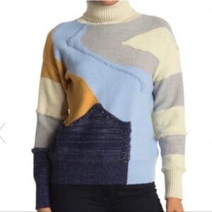 FRNCH Paris Color Block  Multicolor Metallic Knit Turtleneck Sweater Siz…